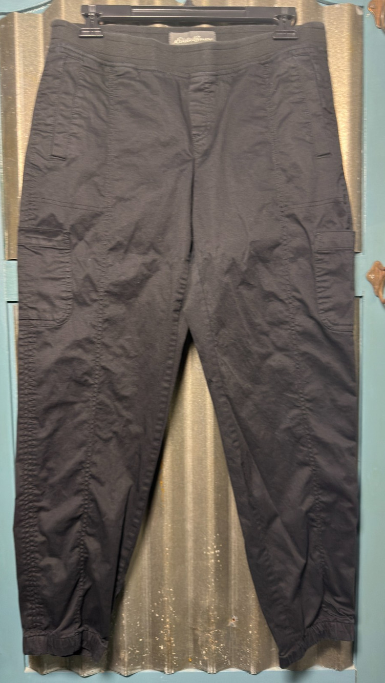 Eddie Bauer Womens 8 Laid Back Twill Jogger Cargo Pants Black Elastic Waist Gorp